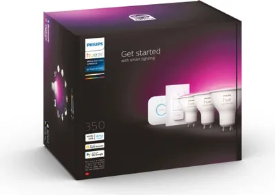 Obrázek produktu pro Philips Hue White and Color ambiance Startovací sada: 3 chytrá bodová světla GU10 + vypínač se stmívačem, Souprava chytrého osvětlení, Bluetooth/Zigbee, Bílá, LED, GU10, GU10