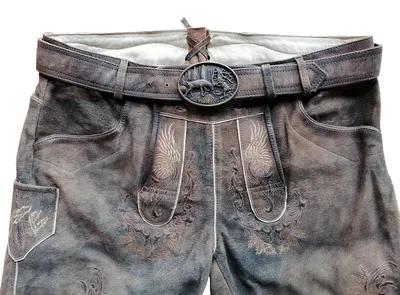 Produktbild von Finnland Trachten Lederhose Kurzhose Antik mit Gürtel , Größe:54/XL, Farbe:Holz