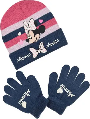 Produktbild von Disney Minnie Maus 2tlg. Set Kinder Herbst Wintermütze und Handschuhe – Blau / 54