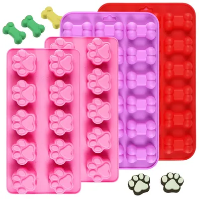 Image de Moules en silicone pour biscuits pour chiens, lot de 4 pièces, sans BPA, antiadhésifs, pour biscuits, chocolats et friandises pour chiens