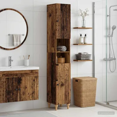 Image de Armoire de salle de bain exclusive, modèle ALKMAAR, avec étagère ouverte, en bois vieilli