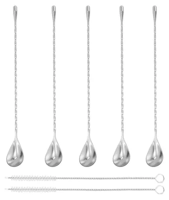 5 Cocktail-Rührlöffel aus Edelstahl, 30 cm, mit Spiralmuster
