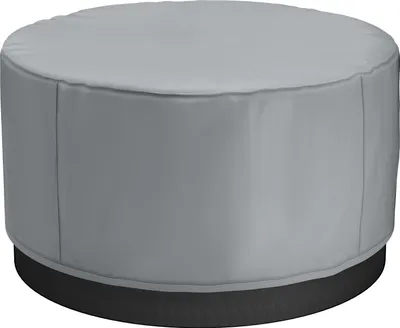 A round, gray spa cover with a black base sits on a white background.