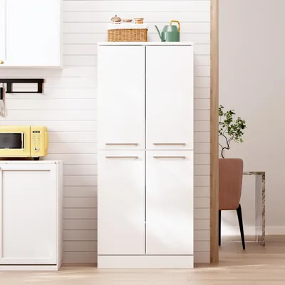 Produktbild von Hochschrank 180 cm, 4 Türen, glänzend Weiß, Vorratsschrank, Kühlschrank-Design, 76x42x180 cm