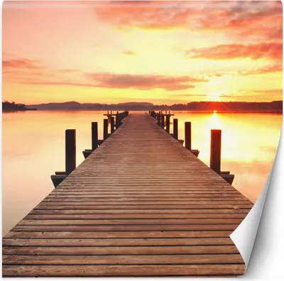 Produktbild von Vlies fototapete Sonnenuntergang am Seeufer 250x250 cm Feeby Orange inkl. Kleber einfache Montage