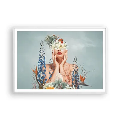 Produktbild von Gerahmtes Poster - Weißer Rahmen - Surreal Frau Blumen - 100x70 cm - Wand Bild - Wanddeko - Wandbilder - Kunstposter - Wandposter - Bilderrahmen - Bilder - Kunstdruck - P2WAA100x70-4818