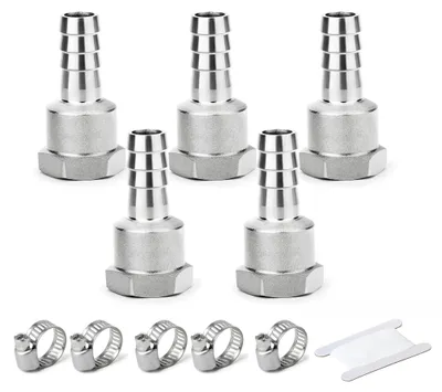 Zdjęcie produktu dla Złączki zaciskowe ze stali nierdzewnej do węży, o średnicy 20 mm, zestaw 5 sztuk, do instalacji wodociągowych