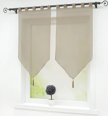 Produktbild von Scheibengardinen Panneaux Gardinen 2er Set Kurzgardine mit Quasten Modern Schlaufenschal Braun BxH 45x90 cm