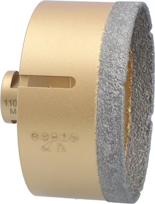 Produktbild von Diamantbohrkrone Ø 110 mm Winkelschleifer M14-Aufnahme Fliesen Feinsteinzeug Marmor Granit Keramikfliesen Steinzeug Kunststoff Tonrohr Klinkerriemchen Diamantbohrer Fliesenbohrer Trockenbohrer