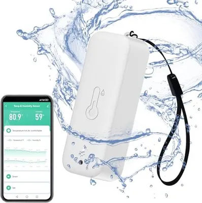 Produktbild von Smart Hygrometer-Thermometer: wasserdichte Feuchtigkeitstemperatursensor-Messgerät-Alarmbenachrichtigung, selbstmagnetische WLAN-Innen- im Freien im F