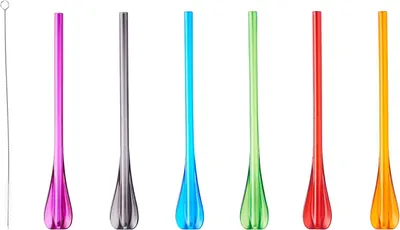 Productafbeelding van Rietjes met lepel - 6 herbruikbare rietjes - Perfect voor cocktails - Vaatwasmachinebestendig in verschillende kleuren