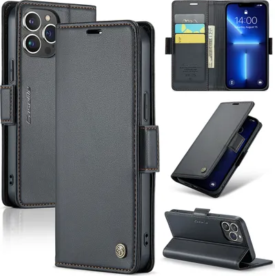 Image de iPhone 13 Pro Housse, Portefeuille en cuir Porte-cartes Housse de protection avec fonction de support pour iPhone 13 Pro Noir