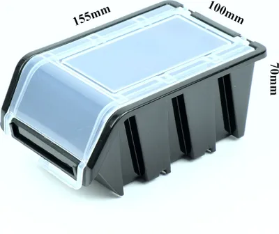 Produktbild von Valle Verde 20er Set Stapelboxen Sortimentskasten mit Klappdeckel, Sichtlagerboxen - Für Kleinteile, Schrauben, Wekstatt - 155 x 100 x 70 mm Schwarz