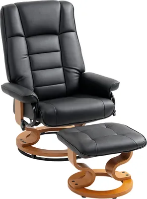 Image de HOMCOM Fauteuil de relaxation inclinable avec repose-pied fauteuil relax de salon pivotant, cadre en bois revêtement synthétique 76 x 85 x 104 cm noir
