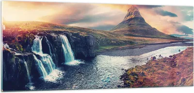 Produktbild von Bilder auf glas - Einteilig - Wasserfall Himmel Berg - 100x40cm - Glasbilder - Wandbilder - Bilder - zum Aufhängen bereit - Wanddekoration aus Glas - Glas Bilder - Wandbild auf Glas - GAB100x40-5111
