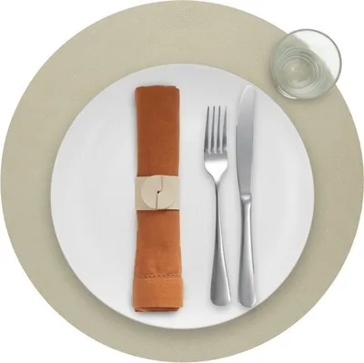 Produktbild von Platzdeckchen Skinnatur "Linen" - Platzsets - Tischset - Rund - Recyceltes Leder - Beige - 38cm - 1 Stück