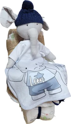 Produktbild von Windeltorte Junge personalisiert, Kinderwagen Elefant Matrose, personalisiert
