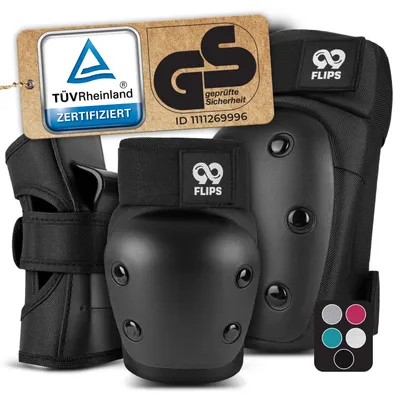 Produktbild von Schoner Set Erwachsene Skateboard Inline Skating Damen und Herren Protektoren mit - Handschoner, Knieschoner, Ellenbogen Schützer Jugendliche