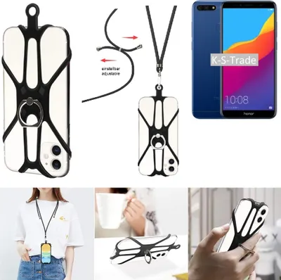 Produktbild von K-S-Trade 3in1 Handykette Handyband Handykordel Halsband Smartphone-Ring Handy-Ring kompatibel mit Huawei Honor 7A Fingerhalterung Handyring