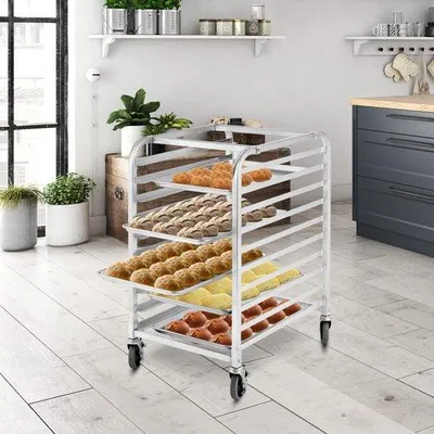 Obrázok produktu pre Hliníkový servírovací vozík s 10 priehradkami, nosnosť 15 kg, strieborný, na kolieskach