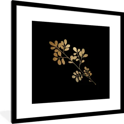 Produktbild von MuchoWow® MuchoWow® Gerahmtes Poster Gold - Pflanze - Blätter 40x40 cm - Poster mit zchwarzem Bilderrahmen - Poster - Plakat im Rahmen