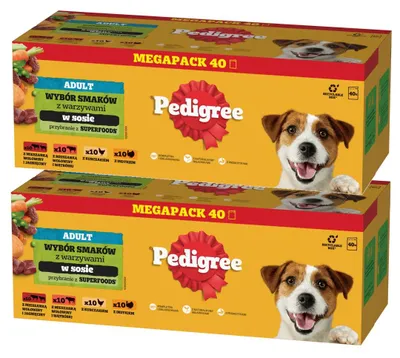 Zdjęcie produktu dla PEDIGREE Saszetki Mokra Karma w Sosie dla Psa Indyk Jagnięcina Wołowina Kurczak 80x100g