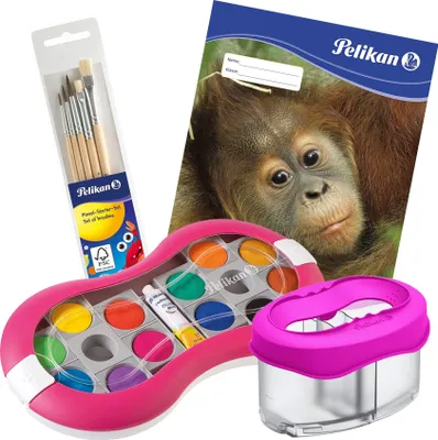 Produktbild von itenga Set Pelikan Space pink Farbkasten Pinsel Wasserbox Zeichenblock