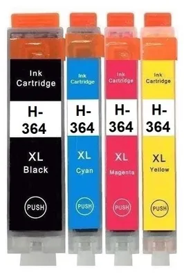 Image de 4 cartouches d'encre compatible avec HP 364 XL noir, cyan, magenta, jaune pour Photosmart 5510, 5514, 5515, 5520, 5522, 5524, 5525, 6500, 6510...