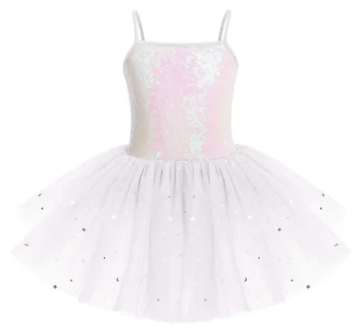 Produktbild von IWEMEK Ballettkleid für Mädchen, Kinder, ärmelloses Tutu mit Pailletten, Ballett