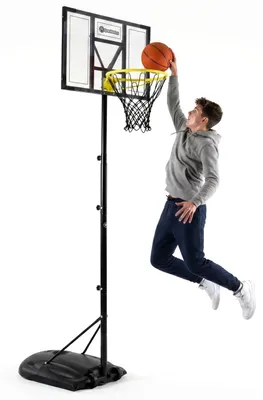 Obrázek produktu pro Samostatně stojící basketbalový koš s nastavitelnou výškou 160–260 cm, ocel, průhledná zadní stěna, basketbalový stojan pro děti, mládež i dospělé