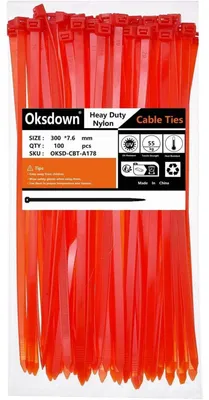 Obrázek produktu pro Stahovací pásky, 300 mm x 7,6 mm, červené, 100 kusů, extra silné, pevnost v tahu 55 kg, odolné vůči UV záření, nylon