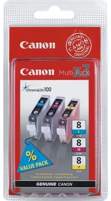 Produktbild von Canon CLI-8 C/M/Y Farbtinte Multipack, Cyan, Magenta, Gelb, Tinte auf Pigmentbasis, 3 Stück(e)