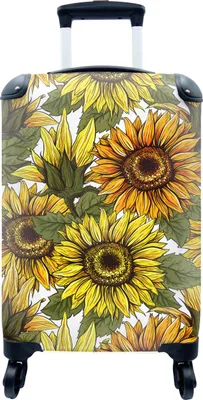 Produktbild von MuchoWow® MuchoWow® Koffer Handgepäck Trolley Rollkoffer Kleine Reisekoffer mit 4 Rollen - Sonnenblume - Vintage - Design - Cabin Size < 55x40x23 cm & 55x40x20 cm - Fotokoffer - Kabinenkoffer - Boardg