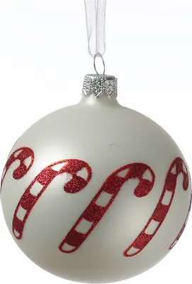 Christbaumkugel Zuckerstange - Weihnachtsbaumkugel - Glas - D: 8cm - matt weiß