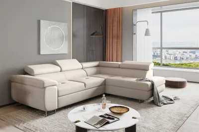 Produktbild von Couchgarnitur JADE Stoff Beige mit Schlaffunktion Ottomane Rechts