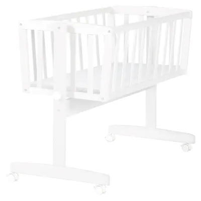 Immagine prodotto di Culla roba con materasso 40 x 90 cm - Funzione culla con pulsante di blocco + set di rotelle con freno - Set culla per neonati - Legno bianco
