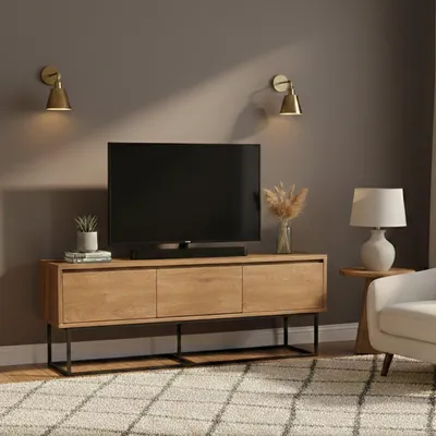 Image de Iginia - Meuble TV 140x40x50h cm Noyer Bruni, 3 Tiroirs