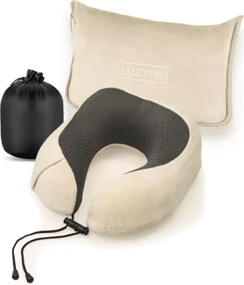 Produktbild von COZYOR Reiseset 2-teilig: Nackenkissen + Reisekissen & Reisedecke 2 in 1 mit Hülle - Ultraleicht mit Rucksack-Clip & Kofferbefestigung, warme Flugzeugdecke 170x100 cm