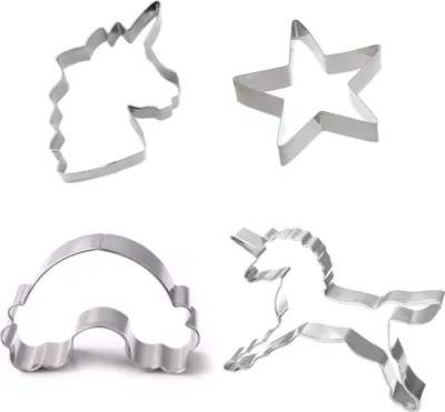 Produktbild von EinhornLiebe - Keks Ausstecher 4er Set - Einhorn, Stern, Regenbogen, Einhornkopf (Edelstahl)