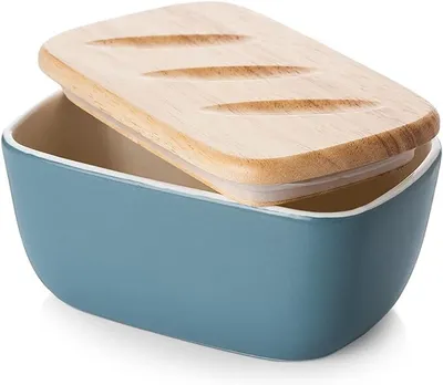 Produktbild von DOWAN 16,5 cm Große Butterdose - Keramik-Butterdose mit Deckel, Haze Blue