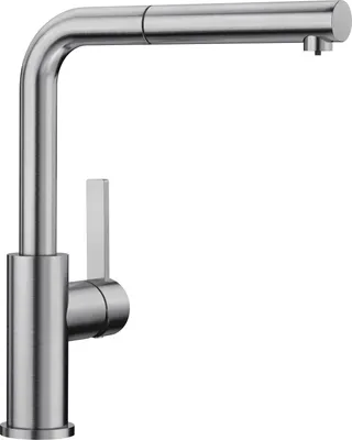 Immagine prodotto di BLANCO LANORA-S miscelatore a bassa pressione in acciaio inox massiccio con bocca estraibile / Miscelatore monocomando / Miscelatore