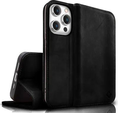 Image de Étui à rabat en cuir véritable NALIA pour iPhone 15 Pro Max, étui en cuir de vachette avec protection RFID Étui en cuir Wallet noir