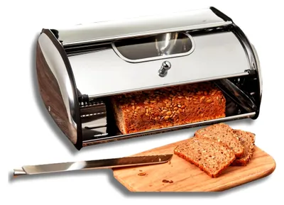 Produktbild von Brotkasten aus Edelstahl mit Sichtfenster, Aufbewahrungsbox für Brot, Brötchen und Kekse, mit optimaler Luftzirkulation, 34 x 23 x 14,5 cm