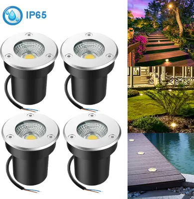Image de 4 spots de sol extérieur intérieur IP65 5W, spot encastré de sol éclairage de terrasse, lampe de sol lampe de sol extérieur pour cour chemin,blanc chaud