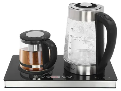 Zdjęcie produktu dla Zestaw czajników elektrycznych – czajnik szklany/do herbaty – elektryczny – 2,5 l + 1 l – 1800 W – wyświetlacz LCD – biały