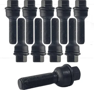 Obrázok produktu pre 10 kusov skrutiek na upevnenie náboja kolesa, M14x1.5, 42 mm, s guľatou doskou, 2-dielne, R14, čierna, pre modely Audi A8 4H, A8 4H Long, A8 4H quattro, A8 4N Long quattro, A8 4N quattro