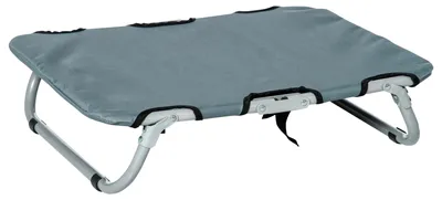 Produktbild von Hundebett klappbar erhöht für kleine Hunde, 59x46x15 cm, Grau, Oxford-Gewebe atmungsaktiv, pulverbeschichteter Stahlrahmen stabil, Indoor/Outdoor