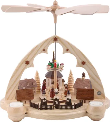 Produktbild von 1-stöckige Pyramide Seiffener Dorf Spitzbogen 36cm von Müller Kleinkunst