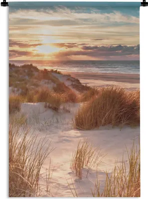 Produktbild von MuchoWow® Wandteppich Wandbehang Düne - Pflanzen - Sonnenuntergang - Strand - Meer 60x90 cm Tapisserie Dekoration Wandtuch - Foto-Teppich - Abwaschbar