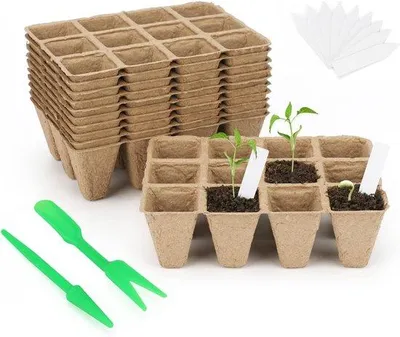 Produktbild von KINGLAKE, 10 Stück, Anzuchtschalen mit 120 Zellen, Anzuchttöpfe, biologisch abbaubare Pflanzentöpfe, Fasertöpfe für Saatgut